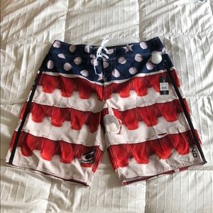 NEW O’Neill beer pong/American flag board shorts